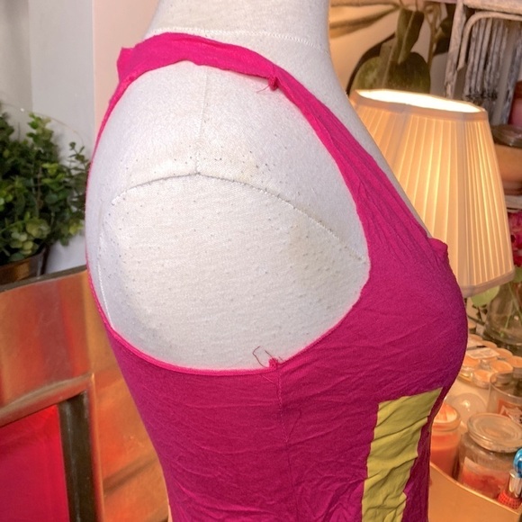 🌷 Hendi 🌷 Vibrant Fuchsia Pink Tank Top Yellow Blue Colourblock - Picture 7 of 9